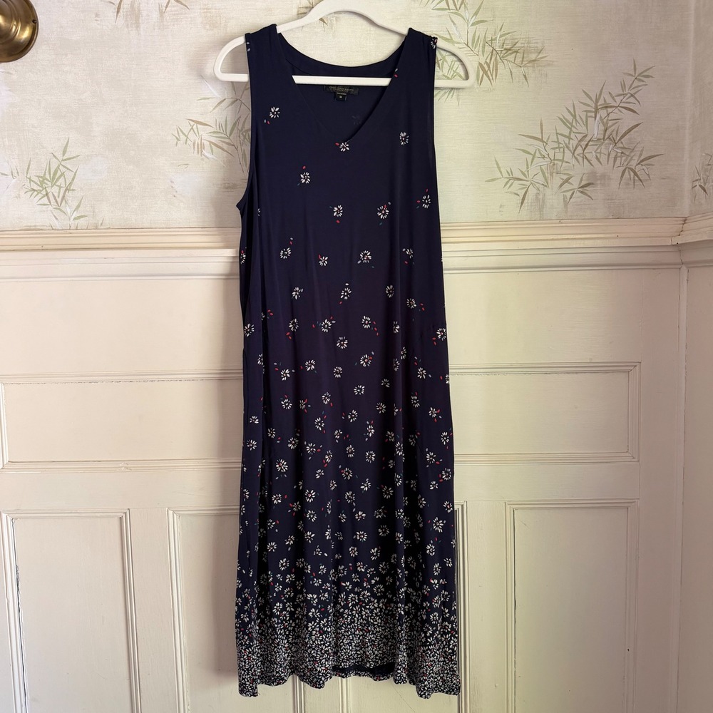 Donna Karan Sleepwear Navy Blue Floral Ditsy Modal Midi Nightgown Womens Medium